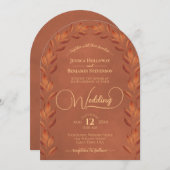 Terracotta Rust Orange Blätter Einladung (Vorne/Hinten)