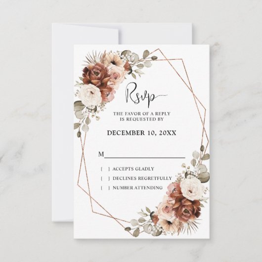 Terracotta Rust Pampas Grass Rustic Boho Wedding RSVP Karte (Vorderseite)