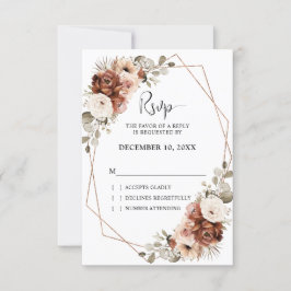 Terracotta Rust Pampas Grass Rustic Boho Wedding RSVP Karte