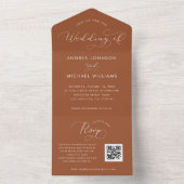 Terracotta Rust Script Herbst QR Code Hochzeit All In One Einladung (Innen Boden)