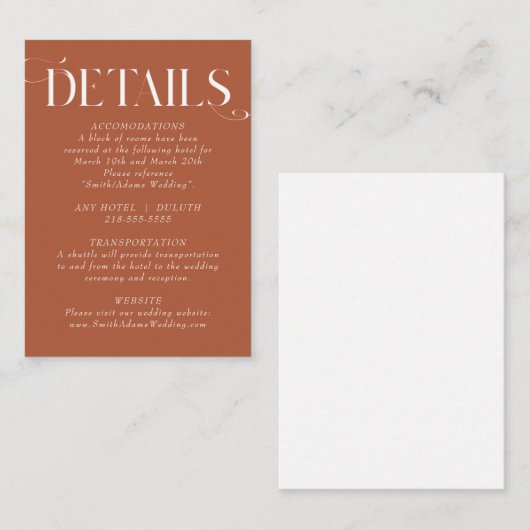 Terracotta Rust Wedding Details Karte (Vorne/Hinten)