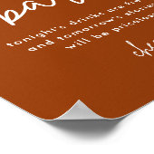 Terracotta Rust Wedding Open Bar Table Poster (Ecke)