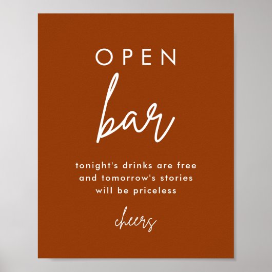 Terracotta Rust Wedding Open Bar Table Poster (Vorne)