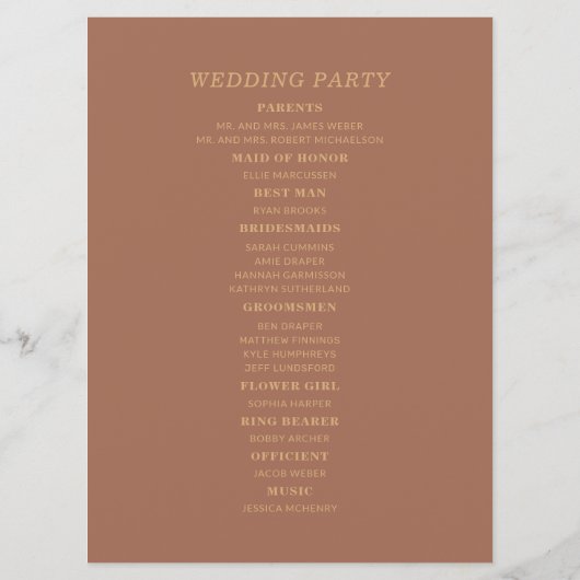 Terracotta Rust Wedding Program Brautparty Programm (Rückseite)