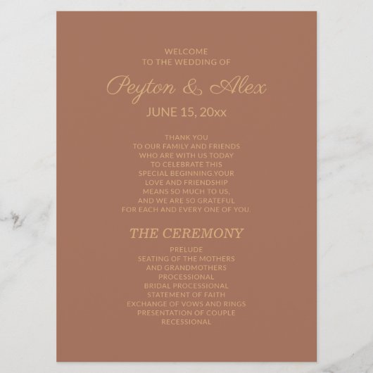 Terracotta Rust Wedding Program Brautparty Programm (Vorderseite)