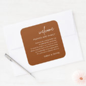 Terracotta Rust Wedding Willkommensgeschenk Beutel Quadratischer Aufkleber (Umschlag)