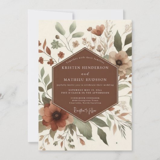 Terracotta Rustic Bloom Wedding Einladung (Vorderseite)