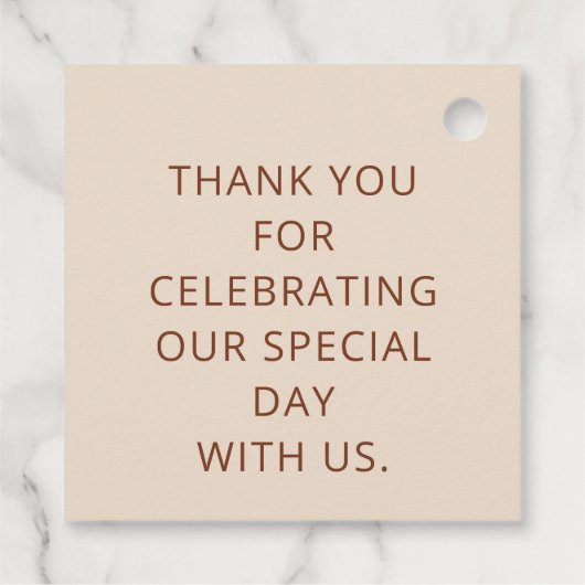 Terracotta Rustic Boho Moderne Hochzeit Geschenkanhänger (Rückseite)