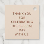 Terracotta Rustic Boho Moderne Hochzeit Geschenkanhänger (Rückseite)