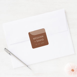 Terracotta Rustic Boho Moderne Hochzeit Quadratischer Aufkleber