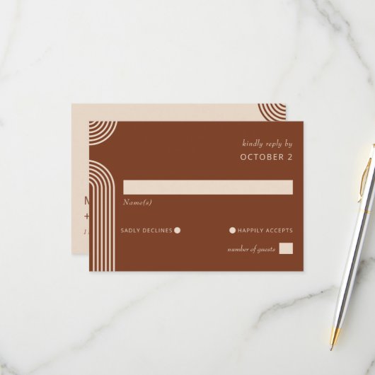 Terracotta Rustic Boho Moderne Hochzeit RSVP Karte (Vorderseite/Rückseite Beispiel)