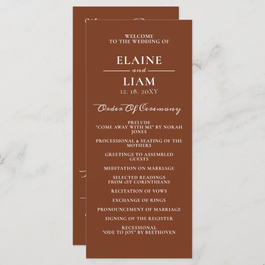 Terracotta Rustic Burnt Orange Moderne Hochzeit Programm (Vorne/Hinten)