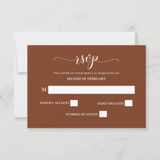 Terracotta Rustic Burnt Orange Moderne Hochzeit RSVP Karte (Vorderseite)