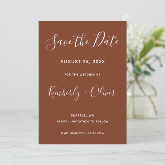 Terracotta Rustic Burnt Orange Save the Date (Stehend Vorderseite)