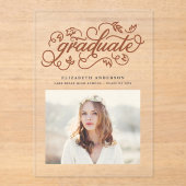 Terracotta Rustic Calligraphy Foto Abschluss Acryleinladungen (Vorderseite)