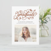 Terracotta Rustic Calligraphy Foto Abschluss Ankündigung (Stehend Vorderseite)