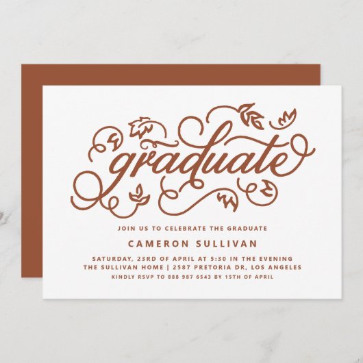 Terracotta Rustic Calligraphy Graduation Party Einladung (Vorne/Hinten)
