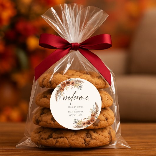 Terracotta Rustic Fall Floral Wedding Willkommen Runder Aufkleber