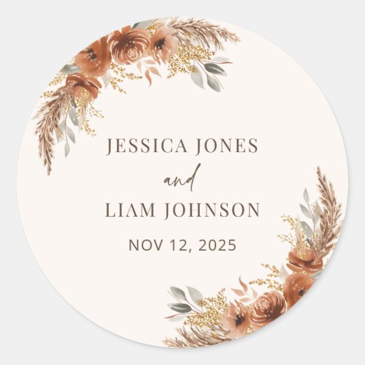 Terracotta Rustic Fall Gastgeschenke Hochzeit Runder Aufkleber (Vorderseite)