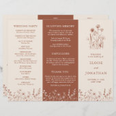 Terracotta Rustic Fall Wildblume Hochzeitsprogramm (Vorne/Hinten)