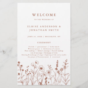 Terracotta Rustic Fall Wildblume Hochzeitsprogramm