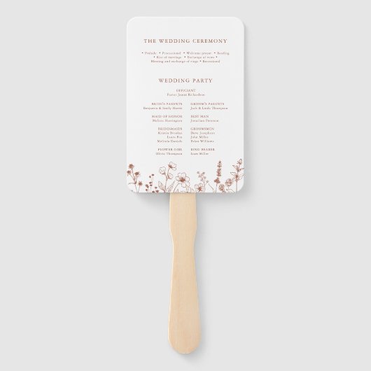 Terracotta Rustic Fall Wildblume Hochzeitsprogramm Fächer (Rückseite)