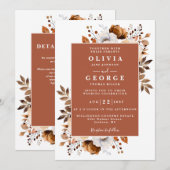 Terracotta Rustic Floral QR Code Wedding Einladung (Vorne/Hinten)