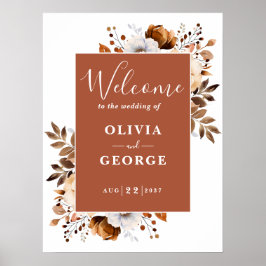 Terracotta Rustic Floral Wedding Willkommenszeiche Poster