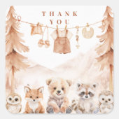 Terracotta Rustic Forest Baby Shower Thank You Quadratischer Aufkleber (Vorderseite)