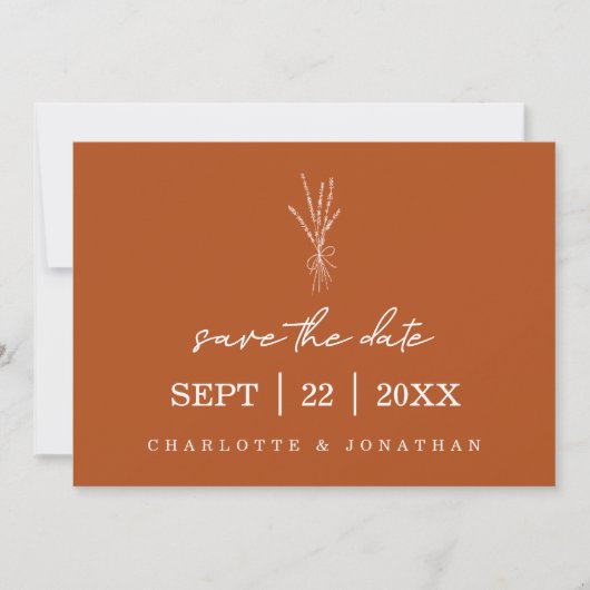 Terracotta Rustic Moderne handgeschriebene Hochzei Save The Date (Vorderseite)