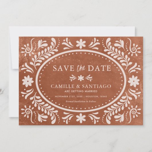 Terracotta Rustic Papado Picado Save the Date (Vorderseite)