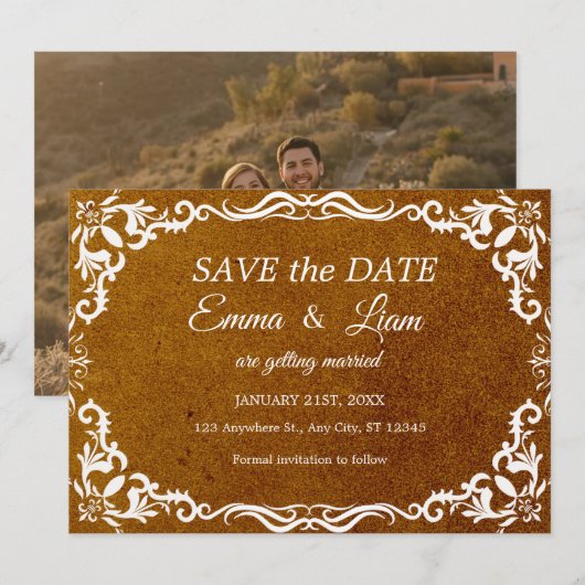 Terracotta Rustic Papel Picado – Save the Date (Vorne/Hinten)