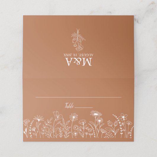Terracotta Rustic Wildblume Boho Platzkarte (Außenseite Aufgefaltet)