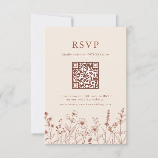 Terracotta Rustica Floral Fall Wildblume QR Code RSVP Karte (Vorderseite)