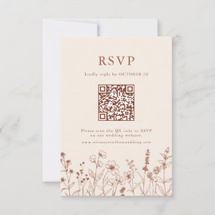 Terracotta Rustica Floral Fall Wildblume QR Code RSVP Karte