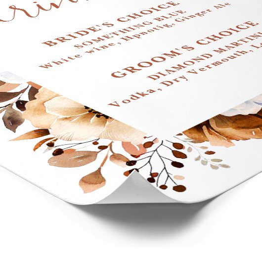 Terracotta Rustikale Blütenunterschrift Getränke Z Poster (Ecke)