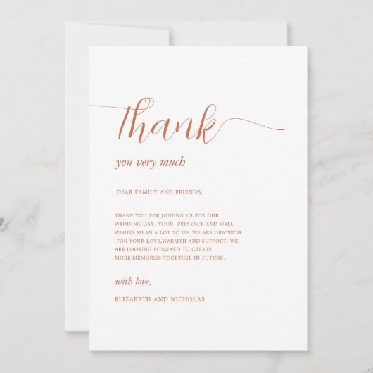 Terracotta rustikale boho Hochzeit im Herbst Dankeskarte (Vorderseite)