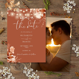 Terracotta Rustikale Foto Hochzeit im Herbst Save The Date