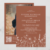 Terracotta Rustikale Herbsthochzeit Wildblume Einladung (Vorne/Hinten)