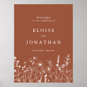 Terracotta Rustikale Herbsthochzeit Wildblume Poster