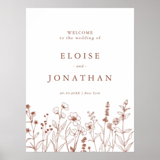 Terracotta Rustikale Herbsthochzeit Wildblume Poster (Vorne)