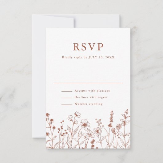 Terracotta Rustikale Herbsthochzeit Wildblume RSVP Karte (Vorderseite)