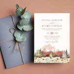 Terracotta Rustikale Hochgebirgslandschaft Wildblu Einladung<br><div class="desc">Einfache und elegante rustikale Hochzeitseinladung mit Aquarell Terracotta Gebirge und Wildblume Design.</div>
