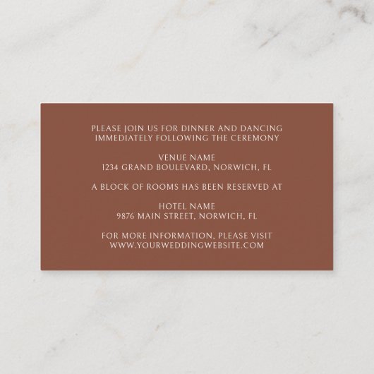 Terracotta Rustikale Hochzeit im Herbst Boho Begleitkarte (Rückseite)