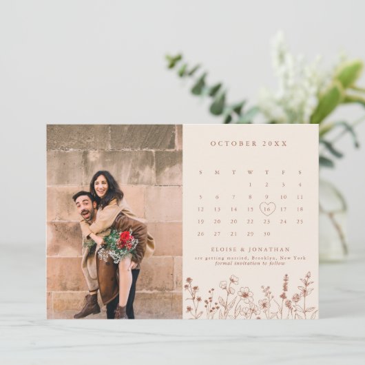 Terracotta Rustikale Wildblume Foto Save The Date (Stehend Vorderseite)