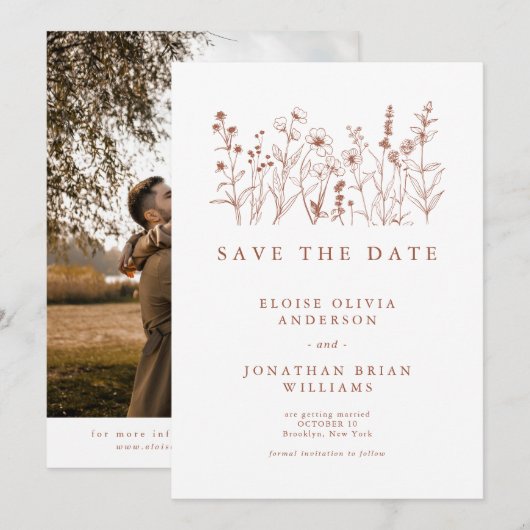 Terracotta Rustikale Wildblume Foto Save The Date (Vorne/Hinten)
