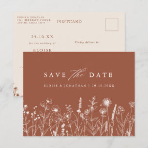 Terracotta Rustikale Wildblume Save the Date Postkarte