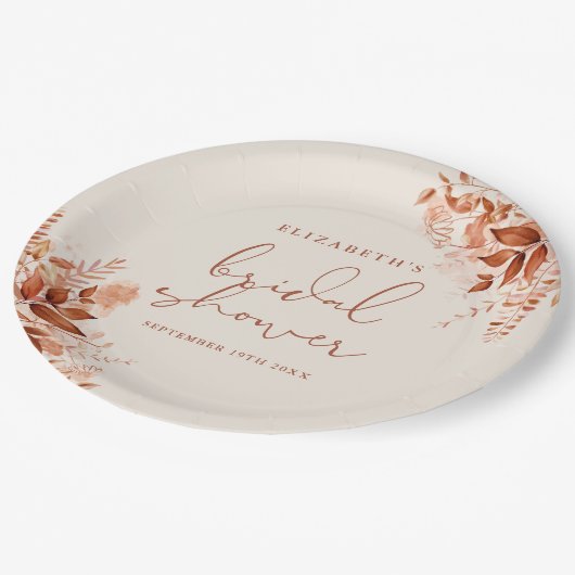 Terracotta Rustikales Brautparty Pappteller (Schrägansicht)