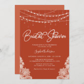 Terracotta Rustikales String Lights Brautparty Einladung (Vorne/Hinten)