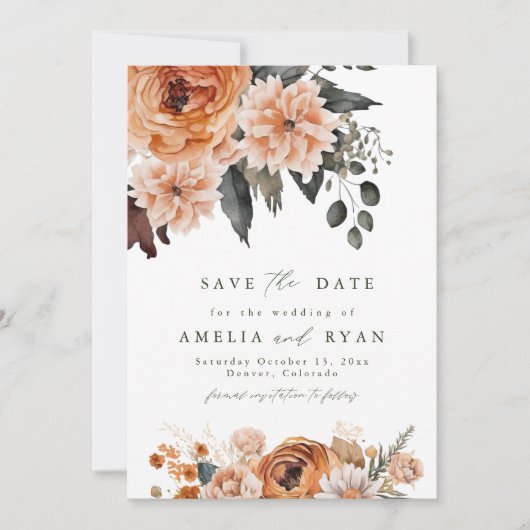 Terracotta Sage Boho Floral Save the Date Einladung (Vorderseite)